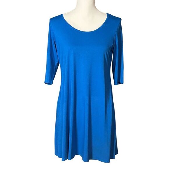 Eileen Fisher Tunic Shift Dress Size Medium Blue Preppy Classic Quiet Luxury - Picture 5 of 8
